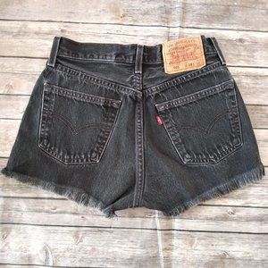 Vintage 90s Levis 6501-0660 Levi's 501 Button Front Black Mom Cut Off Shorts 26